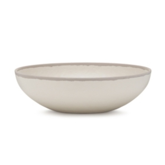 Q Squared Potter Stone 12" Melaboo Round Serving Bowl – Beige/Gray NWT - Picture 1 of 2